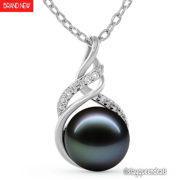 Jewelry - Tahitian Black Pearl Necklace 11-12mm Adjustable Chain Luxury Gift